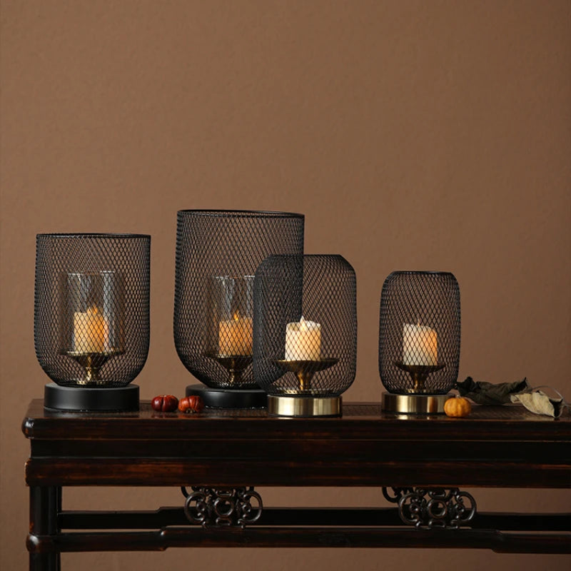 Chinese Zen retro candlestick household metal candlestick decoration hollow out atmosphere decorative candlestick Oasis Select