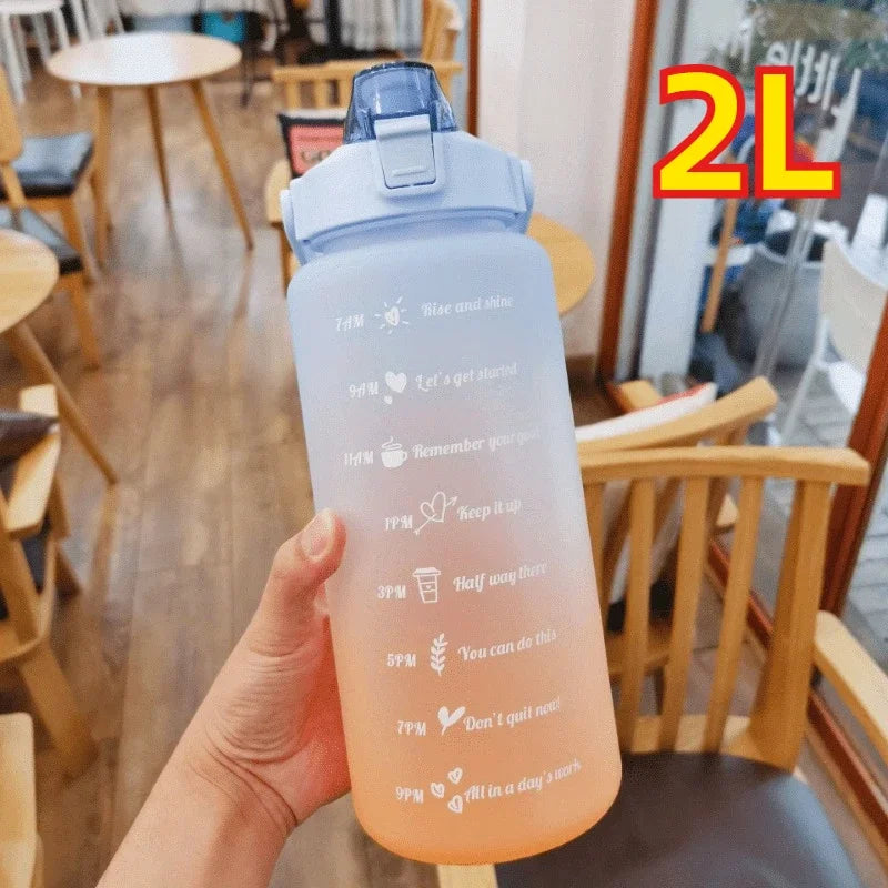 1-3PCS Sports Water Bottle for Running Drinking Bottle 2L Motivational with Time Marker Stickers Portable Reusable Plastic Cups Oasis Select 2L-blue orange Select style