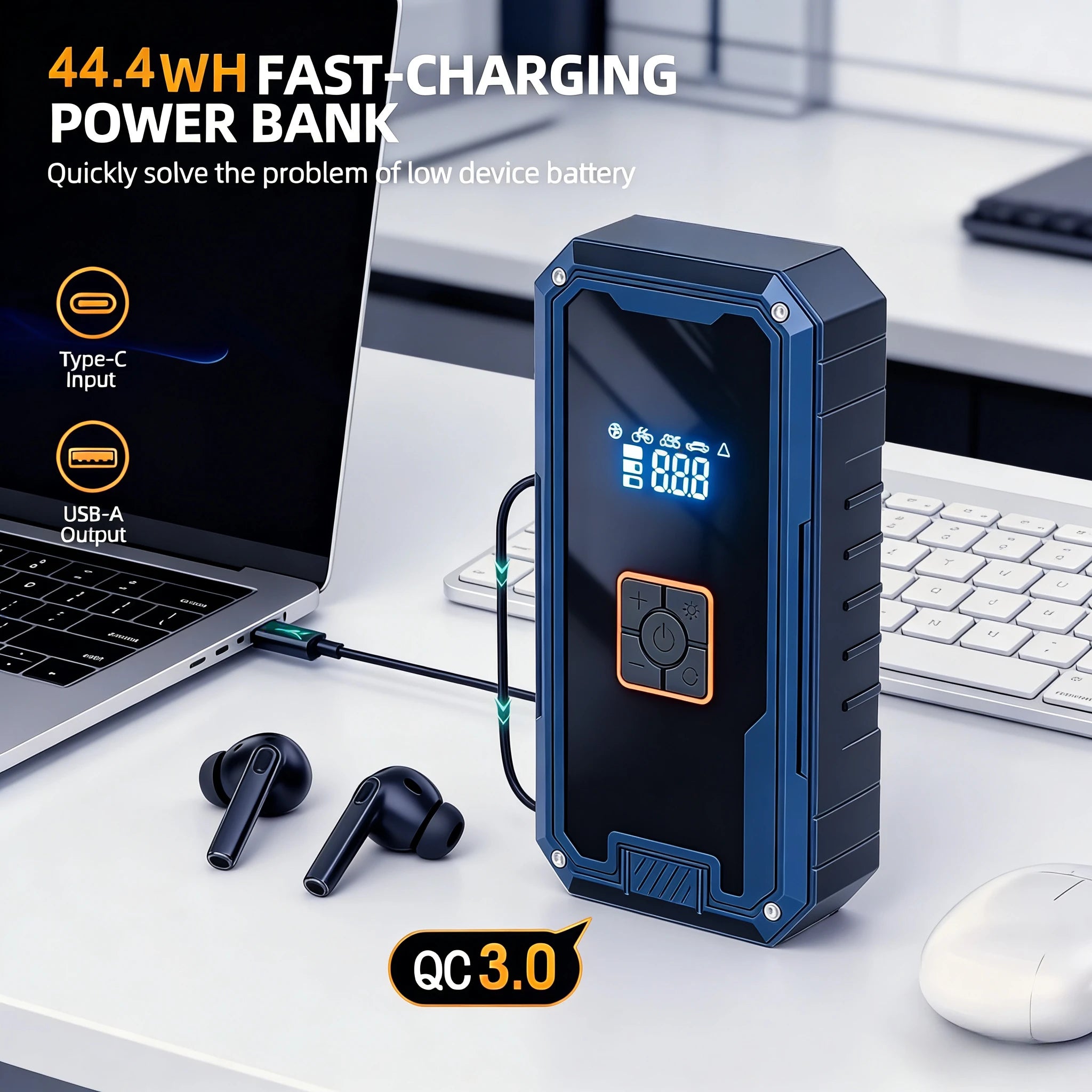 3000A Car Jump Starter 12V Battery Booster 99800mAh Power Bank 150PSI Air Compressor Portable Emergency Starter with LED Light Oasis Select