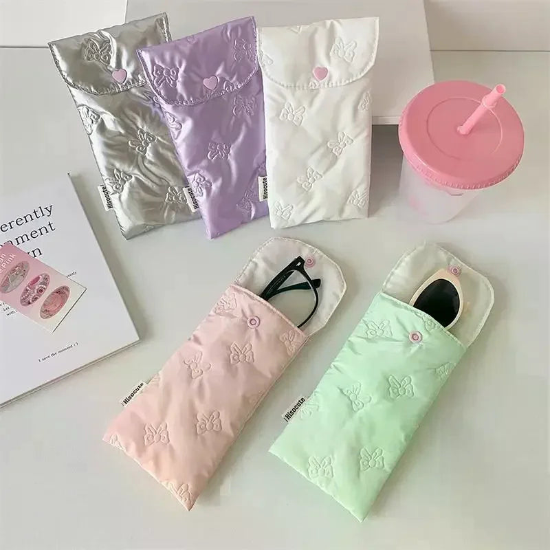INS Style Bow Embossed Pencil Case Student Stationery Storage Bag Pencil Bag Portable Sunglasses Storage Bag Oasis Select