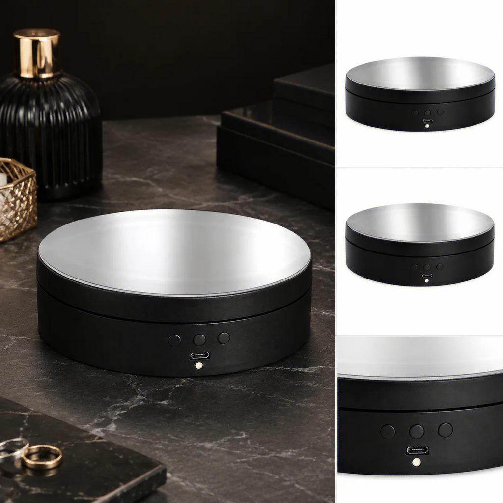Rotating Display Stand Mirror 360-Degree Turntable Jewelry Holder with USB Power for Photography Shooting Oasis Select
