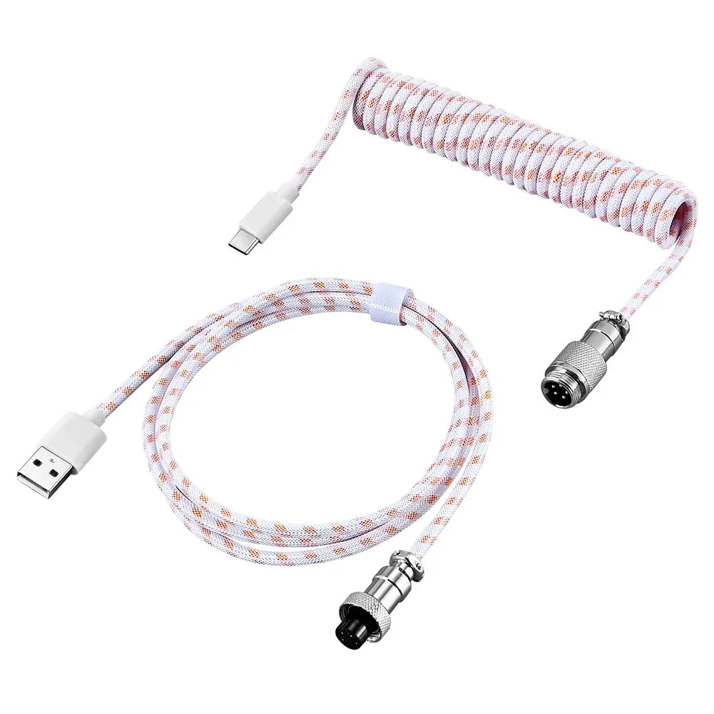 3M USB A to Type C for Mechanical Gaming Keyboard Double Sleeved Wire with GX16 Detachable Aviator Coiled Power Cable Oasis Select Yellow white 3m