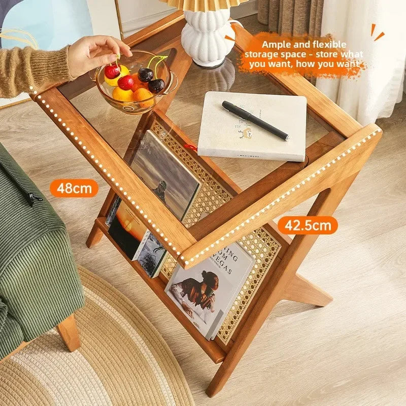Multi-functional Solid wood coffee table household living room rattan sofa side few small tables Oasis Select