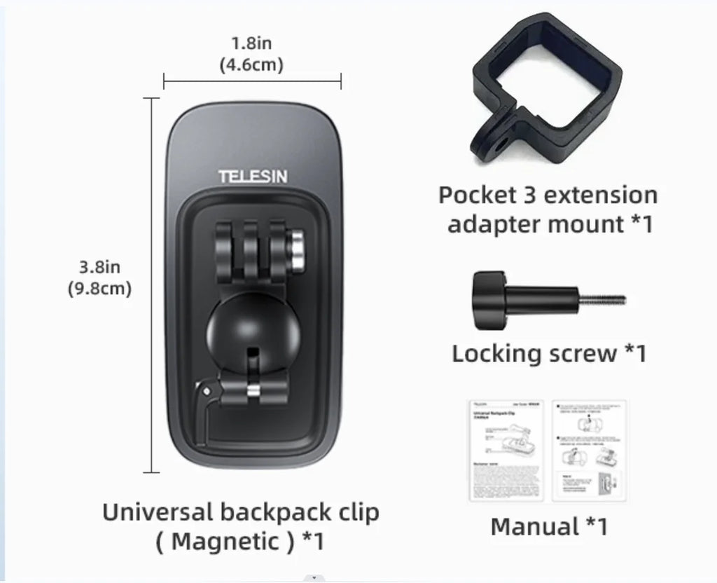Magnetic Backpack Clip Mount for DJI OSMO Pocket 3 | 360° Ball