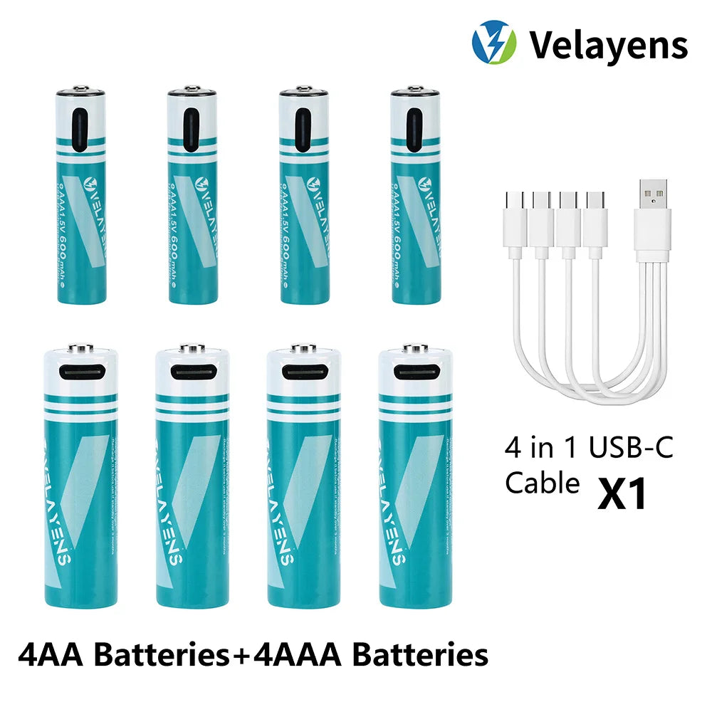 1.5V USB Rechargable Lithium Battery AA 2200mAh + AAA 600mAh Actual Capacity Fast Charging 2000+ Charge Cycles Oasis Select 4AA 4AAA