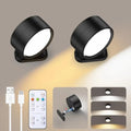 LED Wall Mounted Lights with Remote Wireless Magnetic Wall Sconces 3 Color Dimmable USB Rechargeable for Bedroom Bedside Light Oasis Select black 2PC