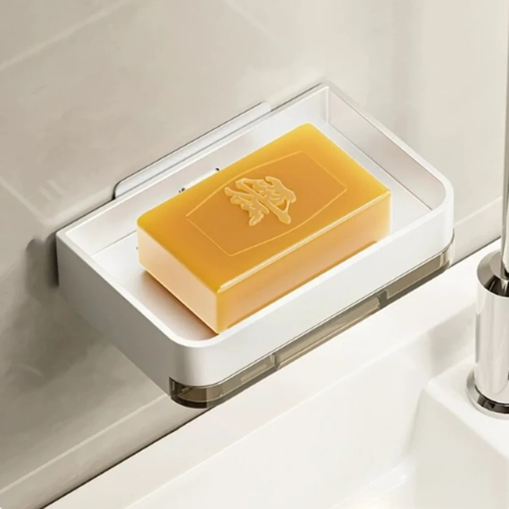 Wall Soap Dish Holder – No-Drill, Drain Tray | Bathroom Organizer