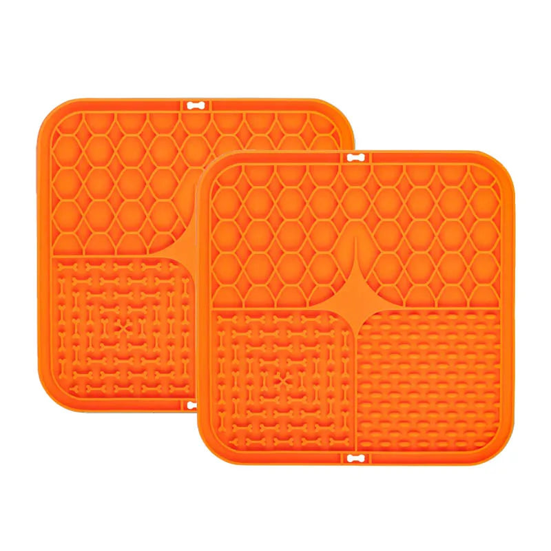 Food Grade Silicone Pet Dog and Cat Anti-Choking Slow Eating Tableware Tray Licking Mat Licking Plate Pet Yogurt Placemat Oasis Select orange-2pcs 15.5cmX15.5cm