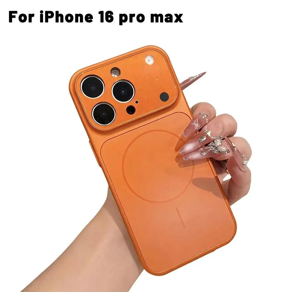 Original Large Window Nano Glass Case For iPhone 17 Air 16 15 14 13 Pro Max Magnetic For Magsafe Wireless Charging Matte Case Oasis Select orange 16promax