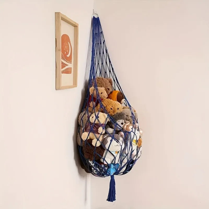 Large Capacity Plush Toy Hammock, Hanging Storage Net with Durable White Fabric for Stuffed Animal in Playroom Bedroom Decor Oasis Select Blue