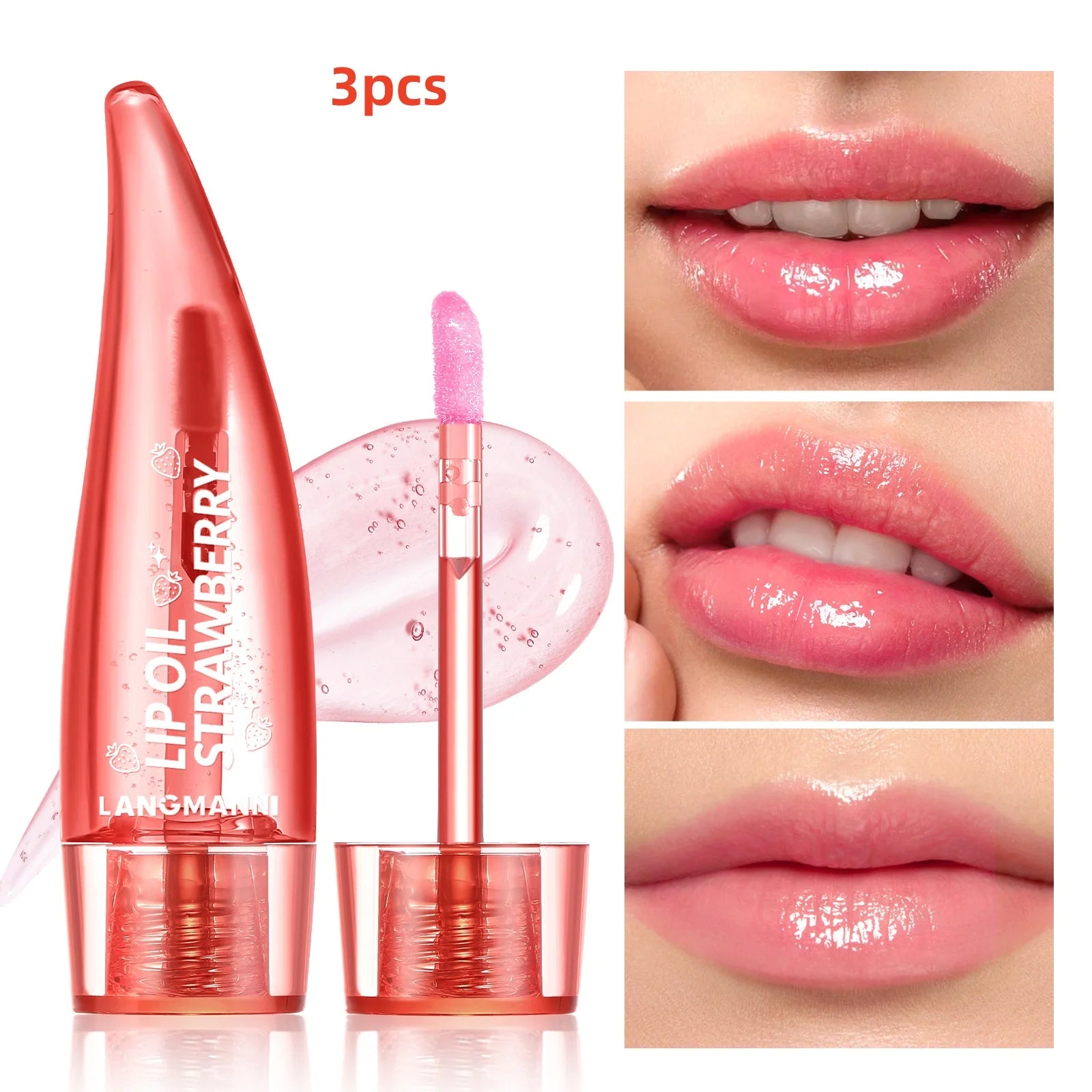 Aloe Vera Lip Gloss Strawberry Flavored Color Changing Moisturizing Lip Oil Long Lasting Shine Glaze for Lips Care Oasis Select 3pcs 1