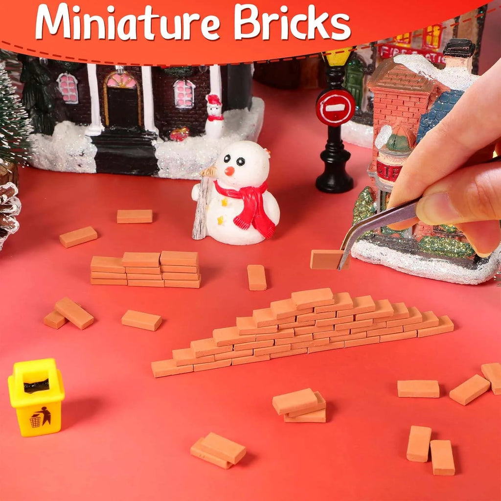 1:35 120pcs MiNi Miniature Gray Orange Bricks-Tiny, Realistic, Weathered Building Blocks for Dollhouses, Gardens, and DIY Models Oasis Select