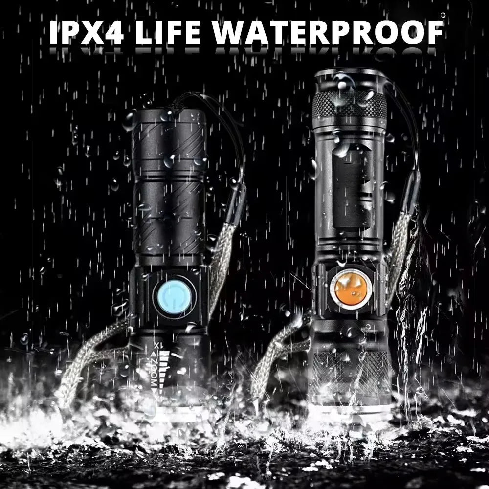Powerful LED Flashlight With Tail USB Charging Head Zoomable waterproof Torch Portable light 3 Lighting modes Built-in battery Oasis Select