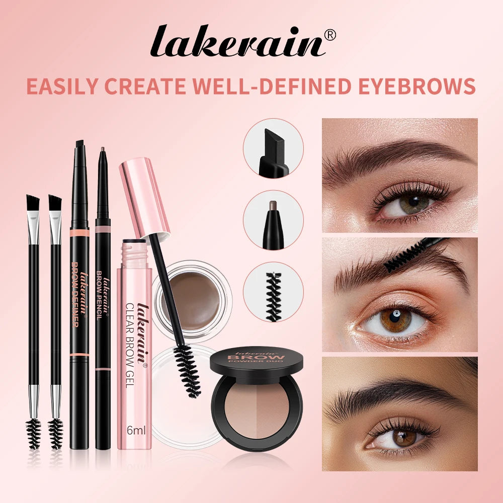 Double Ended Eyebrow Set With Brow Pencil,Brow Powder,Gel,Pomade Natural Color Shape Long Lasting Precise Outline Eye Brow Makeu Oasis Select