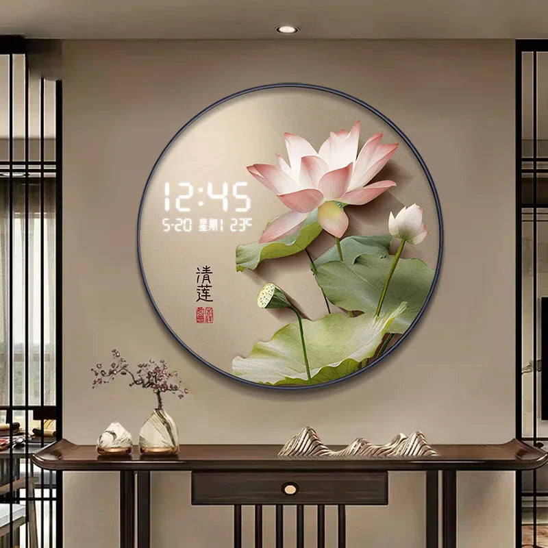 New Chinese Circular Persimmon Ruyi Electronic Wall Clock Living Room Porch Decorative Painting Hanging Wall Clock Wall Decor Oasis Select