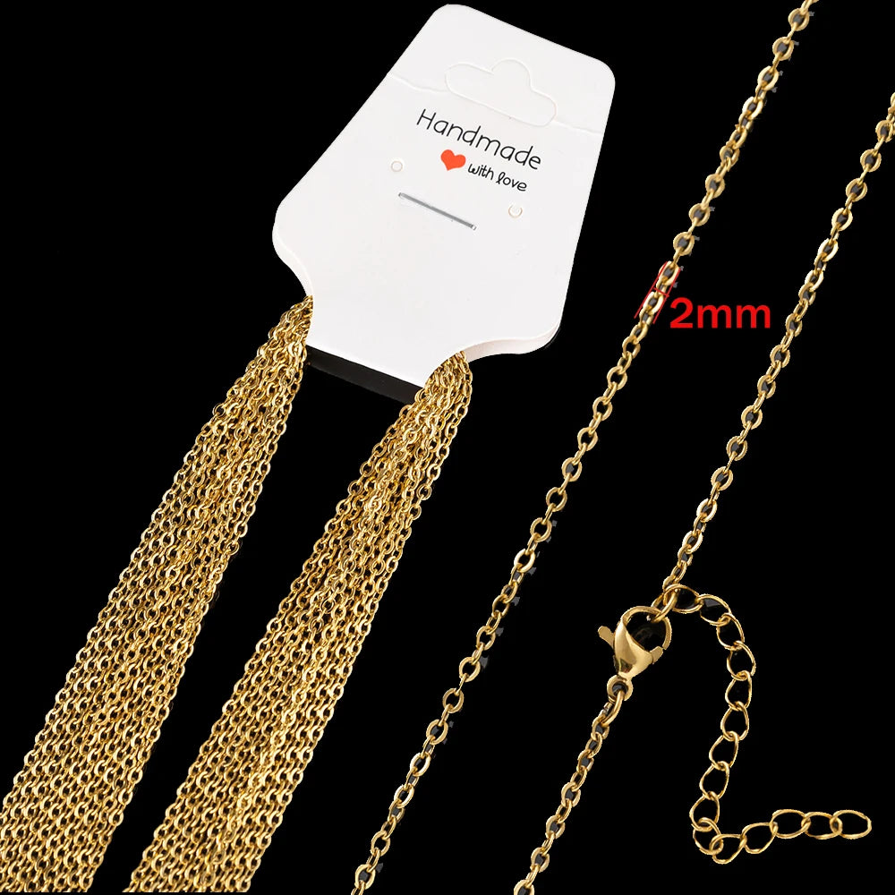 10pcs 45+5cm Gold Stainless Steel Link Cable Chain Necklace with Lobster Clasps for Men & Women Fashion Jewelry Gifts Making Oasis Select