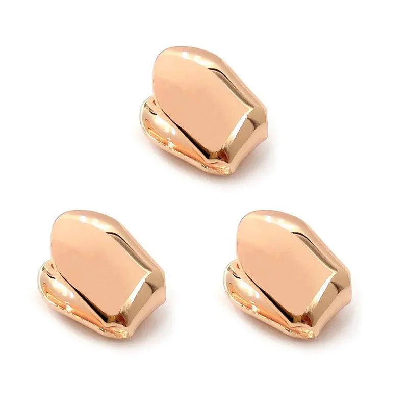 1/3/5Pcs 4 Colors Custom Fit Gold Plated HipHop Single Tooth Grillz Cap Top Bottom Dental Grill Teeth Caps Halloween Cosplay Oasis Select Rose Gold-3pcs