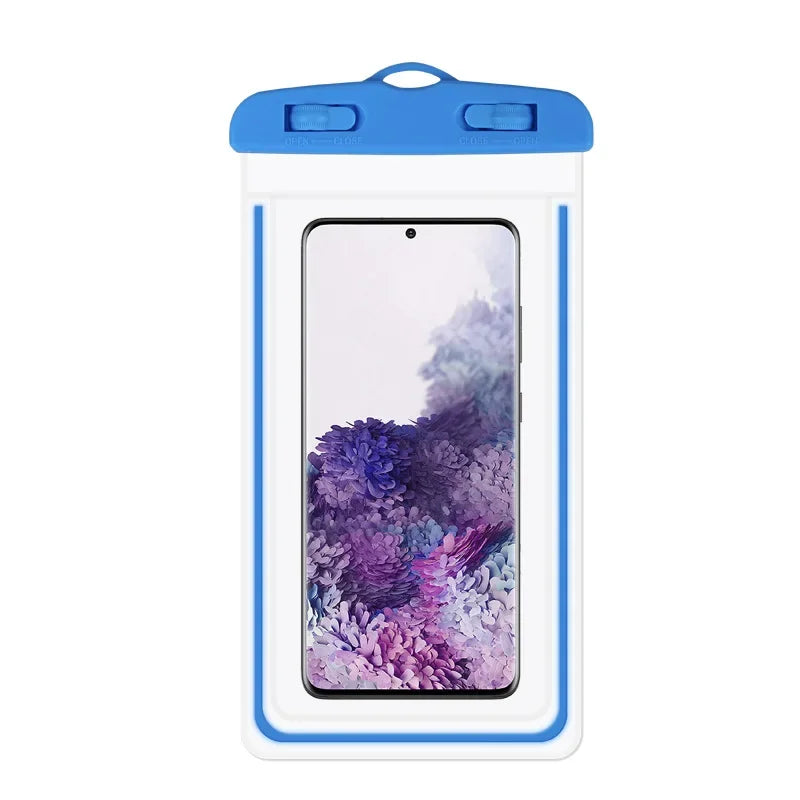 PVC Transparent Waterproof Phone Pouch Luminous Touchscreen Dry Bag with Seal Lock for Swimming Diving Hot Spring Rafting Oasis Select Blue PVC