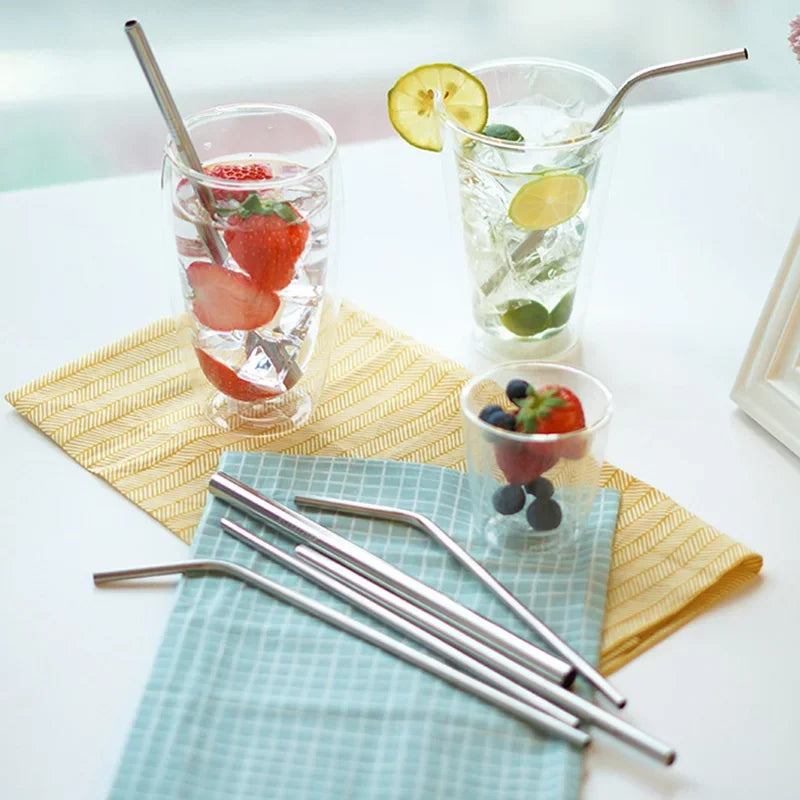 Reusable Drinking Straw 304 Stainless Steel Straws Straight Bent Metal Straw with Cleaner Brush Pouch Wholesale Oasis Select