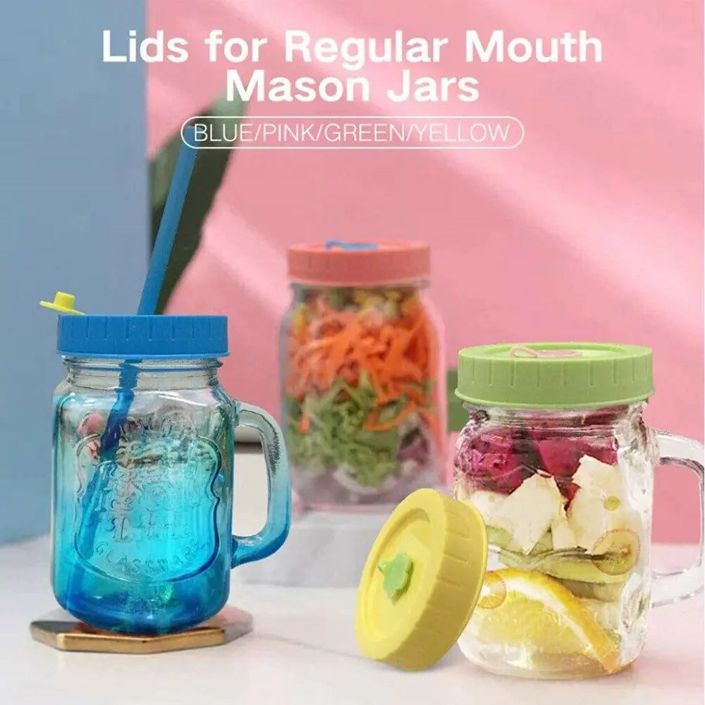 Cute Plastic Mason Jar Lids With Straw Hole Leak-Proof Jar Caps Food Storage Canning Lids Kitchen & Dining Supplies Oasis Select