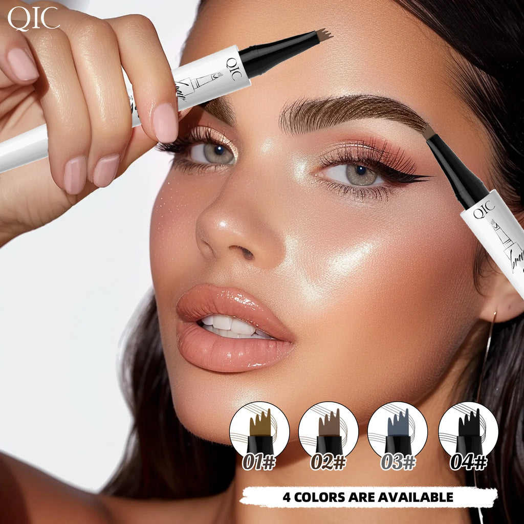 QIC Waterproof Microblading Eyebrow Pen – 4-Tip Natural Brow Look
