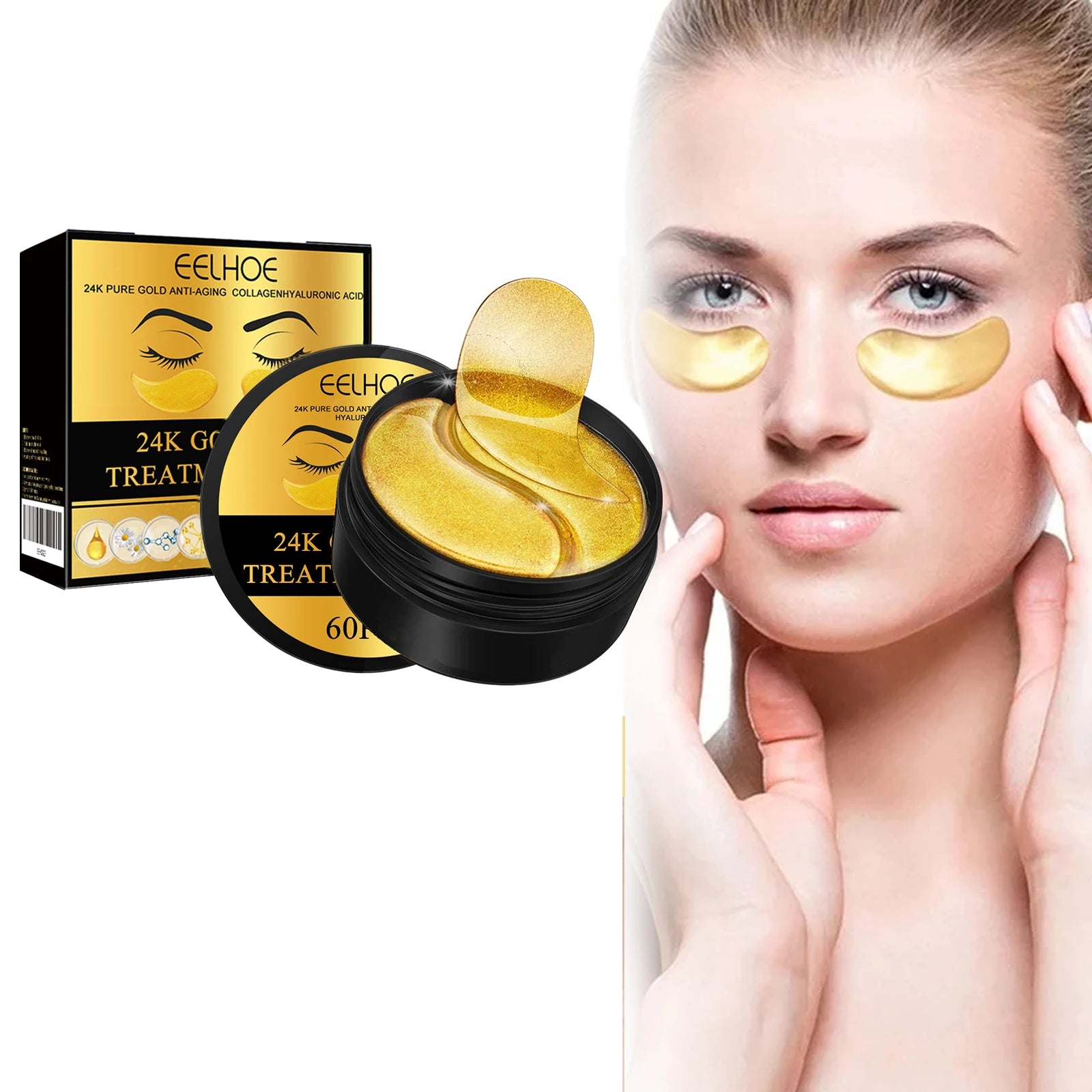 60pc 24K Gold Collagen Eye Masks – Dark Circles & Anti-Aging