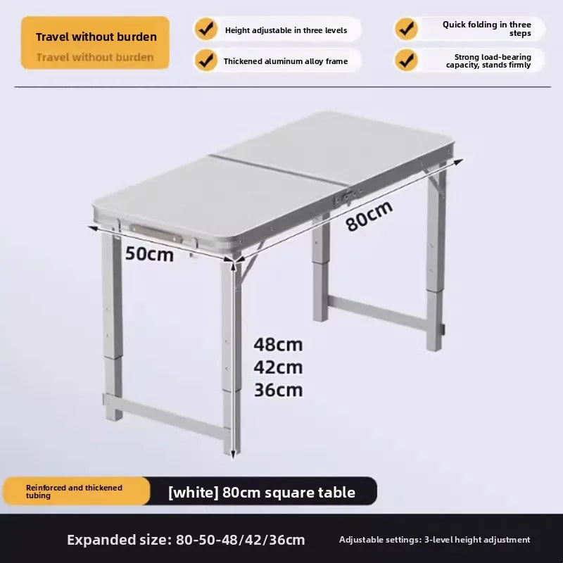 Folding table stall folding outdoor portable lifting work table camping picnic night market folding table and chairs Oasis Select White 80-50cm