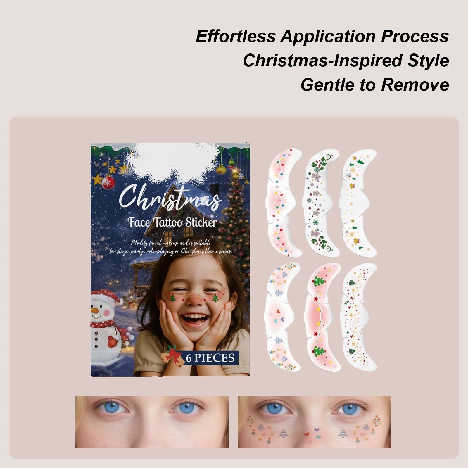 6pcs Christmas Tattoo Makeup Patches Fake Freckles Temporary Tattoo Stickers Face Tattoos Glittering Star Freckle Stickers Oasis Select