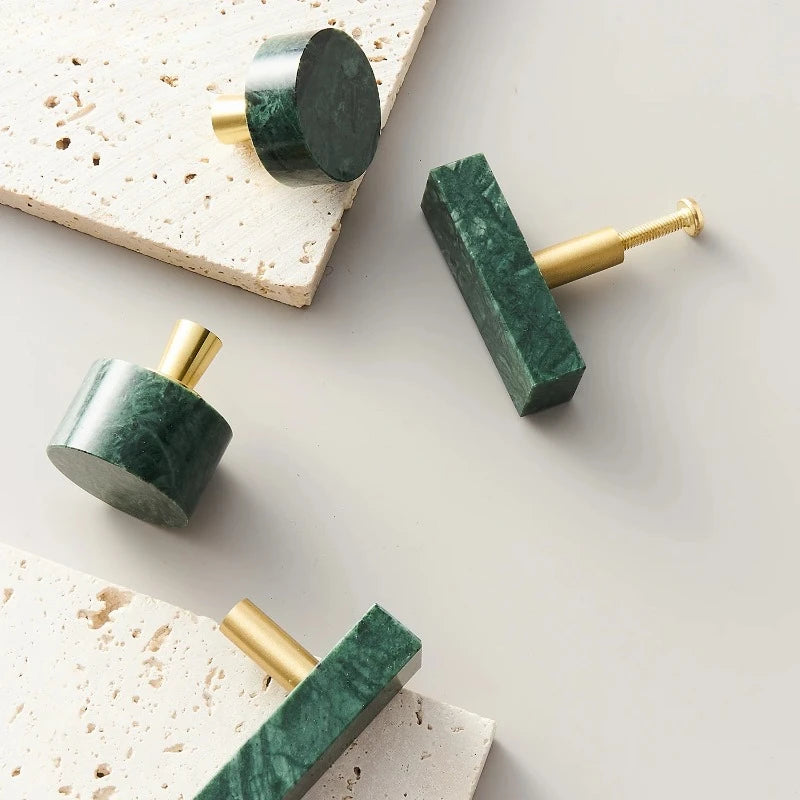 Marble Brass Furniture Handles Modern White Green Round Pulls Cupboard Wardrobe Dresser Drawer Cabinet Knobs Kitchen Oasis Select