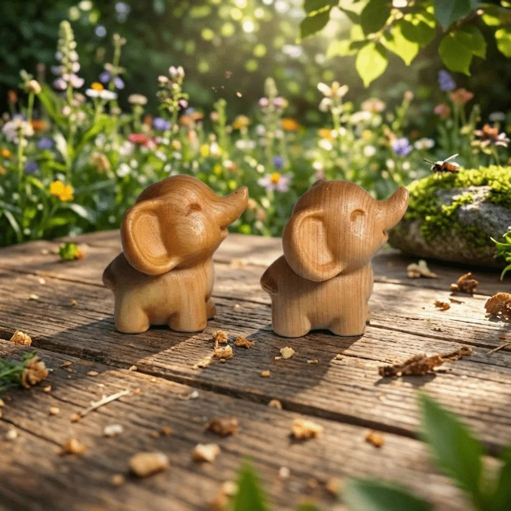Hand-Carved Wooden Elephant Figurine | Mini Tabletop Ornament