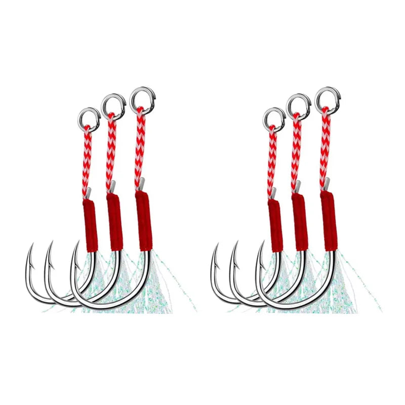 3-18pcs High carbon steel single hook Carbon SteeAngle Barbed Thread Feather Lure Fishing TackleSlow Jigging Sea Pesca Fishhook Oasis Select 6pcs 12