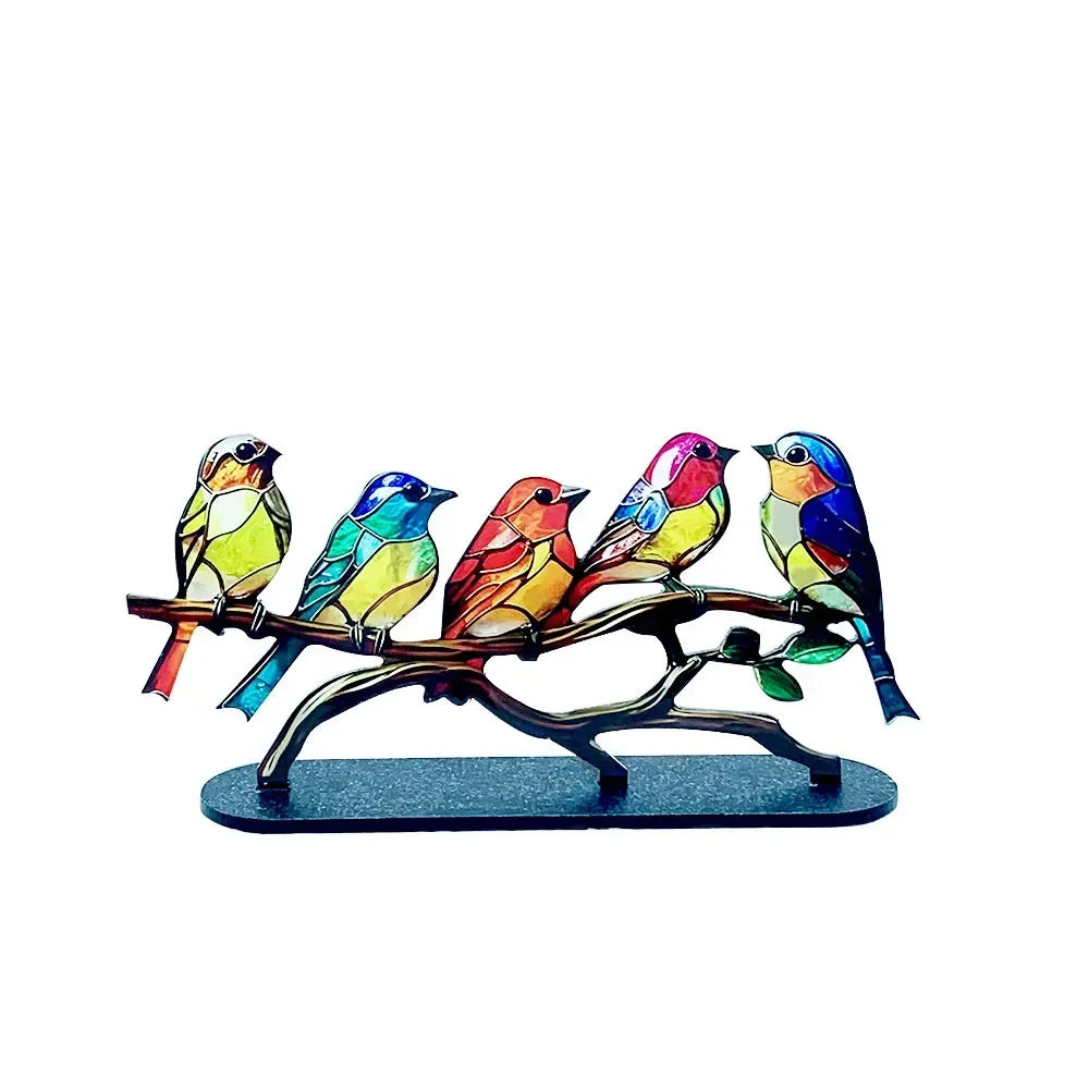 Multicolor Birds Stained Acrylic Birds on Branch Desktop Ornaments Double Sided Multicolor Style Craft Statue Ornaments Oasis Select 5bird