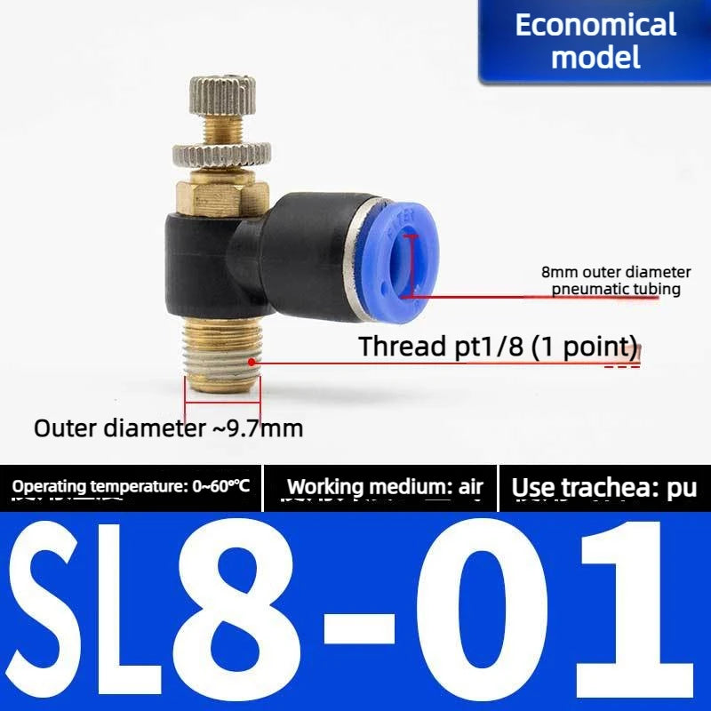 Quick Connect Pneumatic Connector "1/8" 1/4 "3/8" 1/2 M5 Air Speed Throttle Valve Regulating SL 4 6 8 10 12mm Valve Oasis Select Blue SL8-01