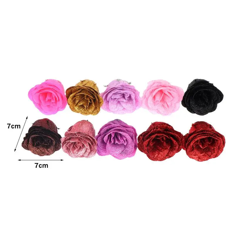 10Pcs Fairy Simulation Crystal Rose DIY Fake Flower Heads Valentine's Day Sparkling Rose Family Atmosphere Decoration Oasis Select