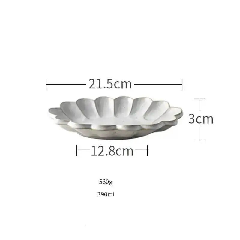 Retro Flower Shape Ceramic Dinner Plate Tableware Steak Dish Fish Long Tray Salad Rice Soup Noodles Bowl Oasis Select Small Platter