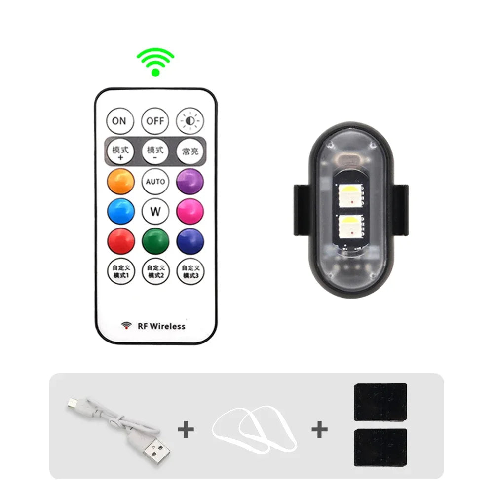 Motorcycle RGB LED Strobe Lights 8 Colors LED Flash Position Wireless Light Aircraft Airplane Helicopter Warning Signal Lights Oasis Select 1PC