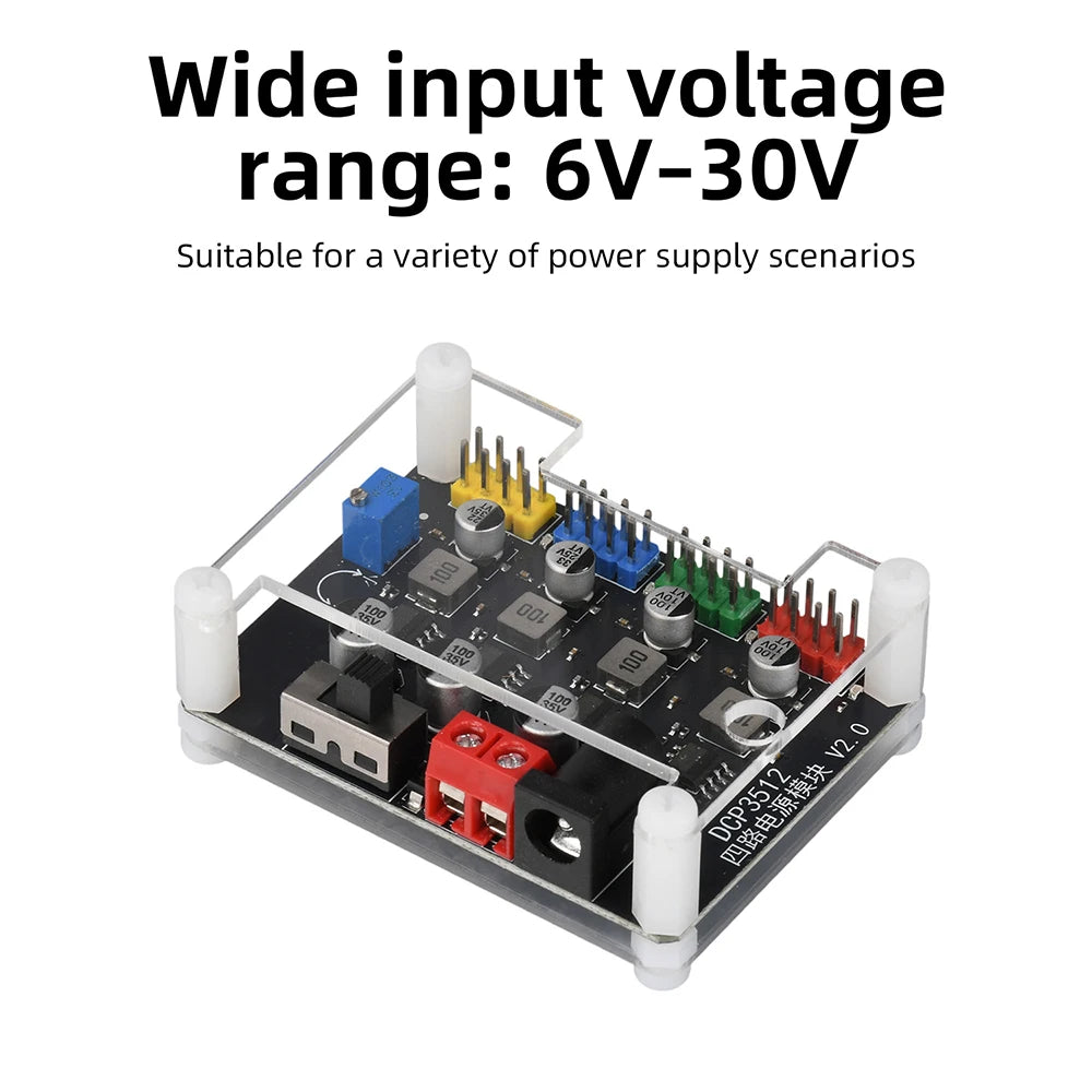 DC-DC Conversion Module DC6V-30V to DC0.9V-29.6V Adjustable Output DCP3512 Four-Way Power Module Power Switch Oasis Select