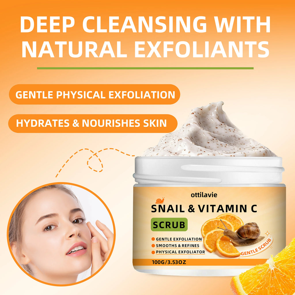 ottilavie Snail Vitamin C Scrub: Gently exfoliates & deeply cleanses. For all skin types, day or night. (Unisex) Oasis Select
