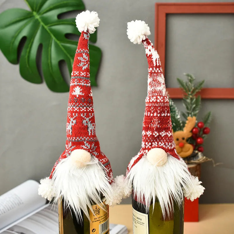 Faceless Christmas Decoration Items Knitted Old Man Wine Bottle Covers Figurine Wine Caps Wine Bottle Decorations Oasis Select