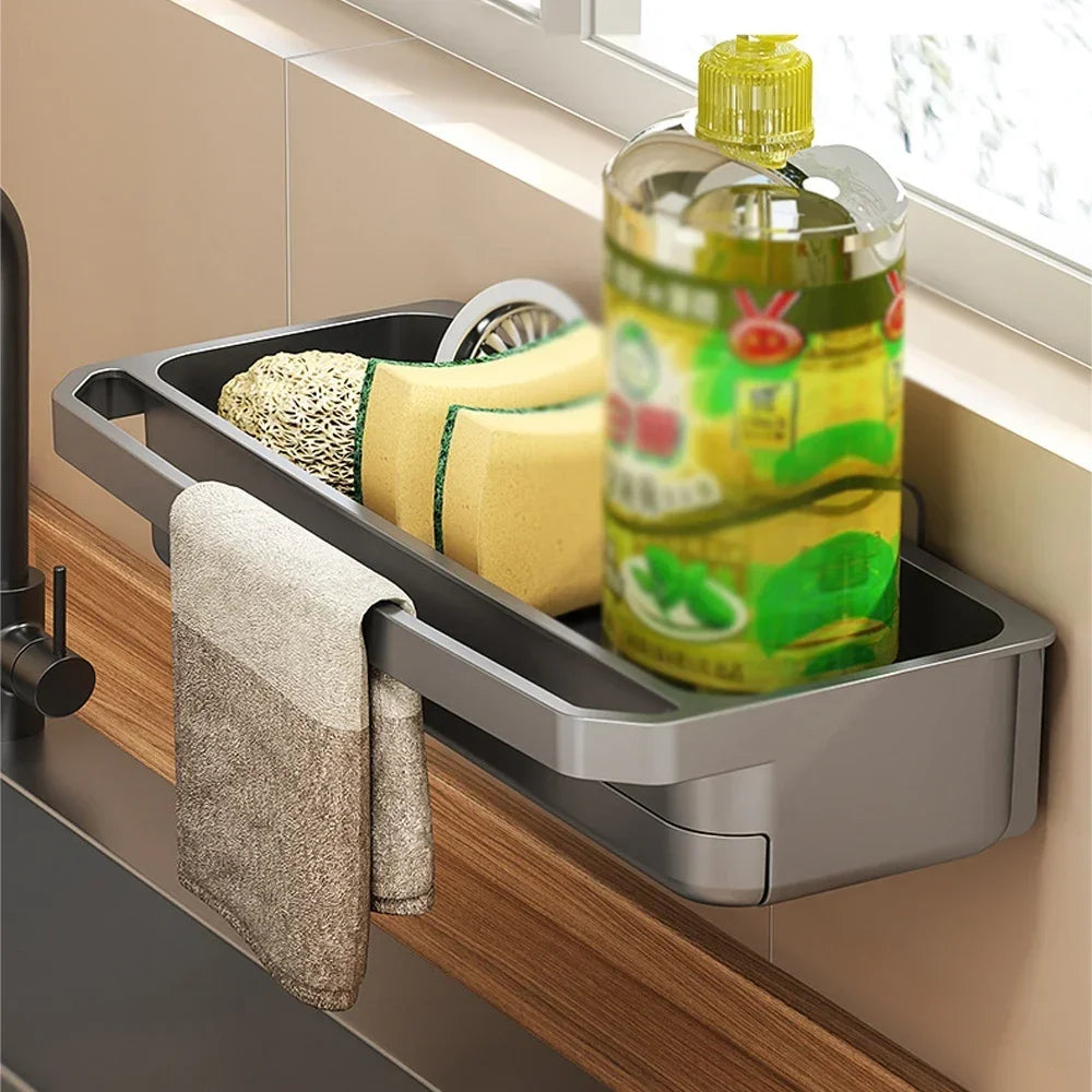 Kitchen Sink Organizer Drain Rack Self-draining Shelf Sponge Holder Dishcloth Faucet Storage Soap Drainer Kitchen Accessories Oasis Select