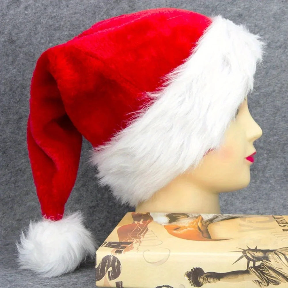 New Year Christmas Hat Plush Thickened Santa Claus Xmas Hats for Adult Kids Adjustable Christmas Caps Festive Party Decor Oasis Select