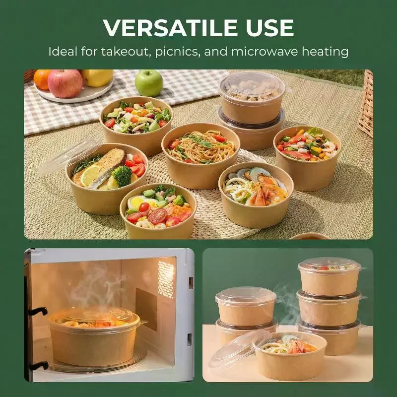 25pcs Kraft Paper Bowls Cups Fruit Salad Bowl Kraft Containers Salad Food Prep Kraft Box Cream Ice Snack Storage 500/750/1000ml Oasis Select