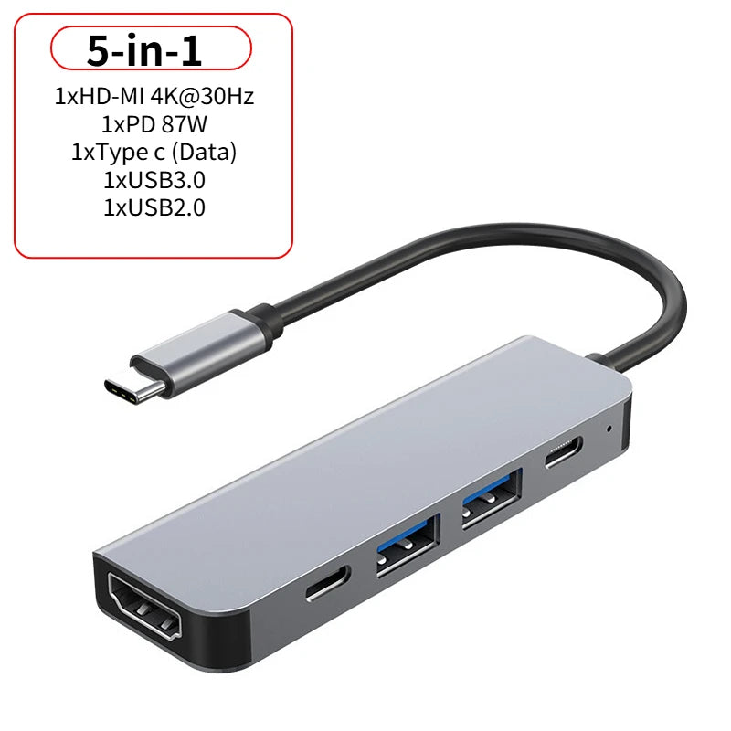 USB 3.0 Type-C Hub To HDMI Adapter 4K 30HZ SD TF Card PD 87W Fast Charge Splitter USB Docking Stations Hub for MacBook Compute Oasis Select 5-in-1