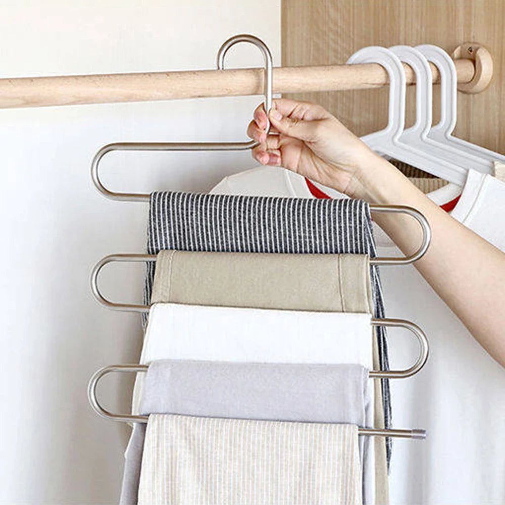 Non-Slip S-Shape Pants Hangers – Stainless Steel 3-Pack