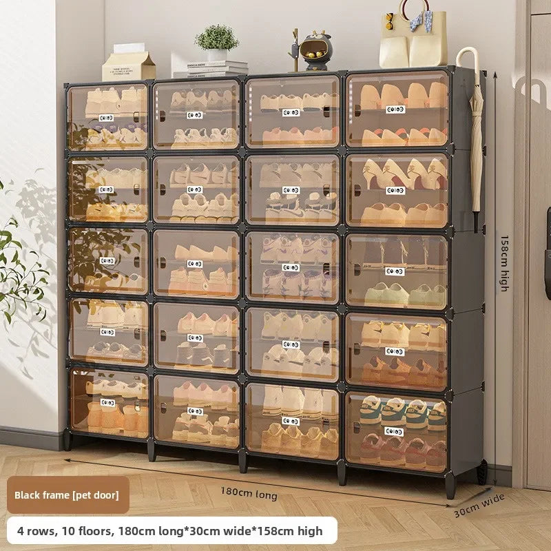 Multi-functional Simple Shoe Rack Plastic Household Indoor Door, Dustproof Storage At The Entrance, Transparent Shoe Cabinet Oasis Select 4-10B