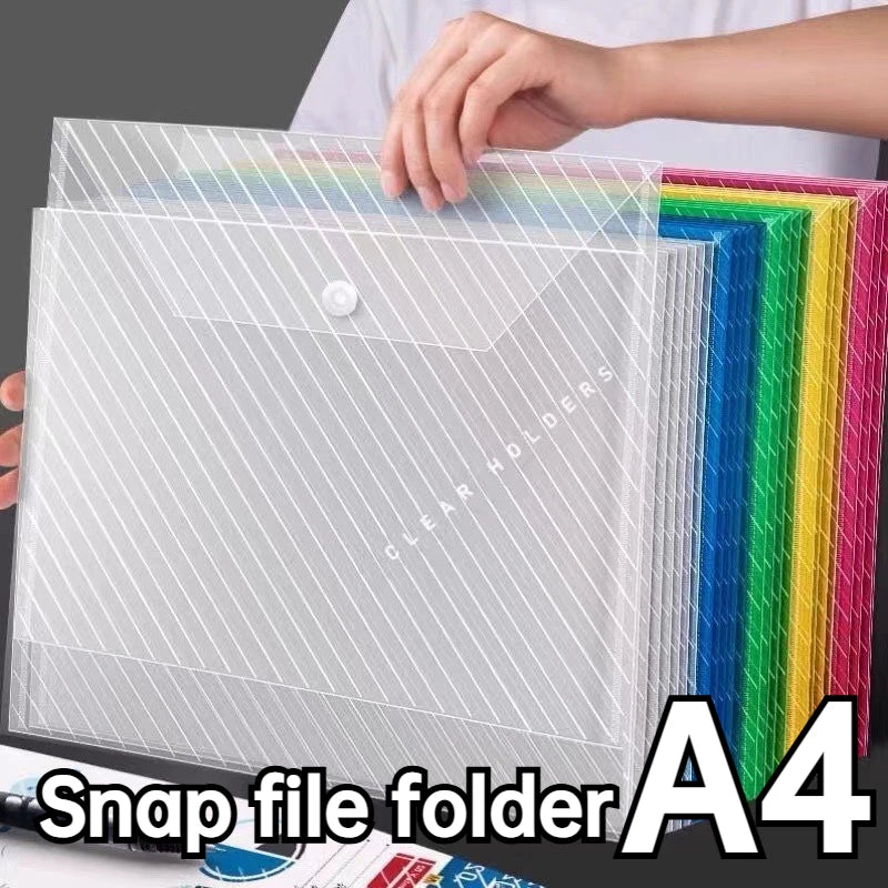 5pcs A4 File Bag Transparent Plastic Thickened Large-capacity Waterproof Snap-on Type Test Paper Storage Bag for Archives Oasis Select