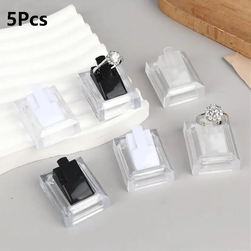 5Pcs Clear Ring Display Stands, Jewelry Ring Tray Storage Organizer Holder, Counter Showcase Display Props Oasis Select