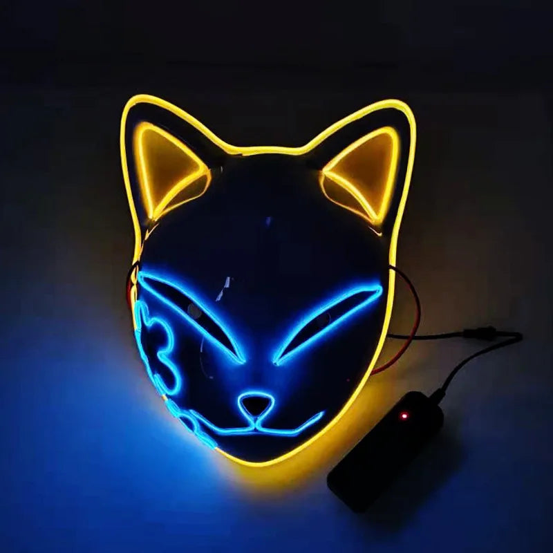 LED Fox Mask Halloween Mask Japanese Anime Cosplay Luminous Mask Suitable for Masquerade Holiday Party No Batteries Included Oasis Select Luminous B