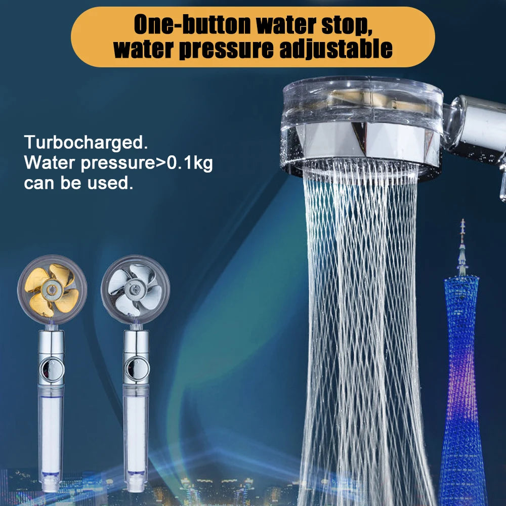 Powerful Pressurized Shower Set Fan Filter Showerhead One Touch Water Stop Sprayer Water Saving Handheld Showerheads Oasis Select