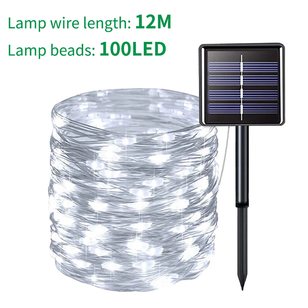 7M/12M LED Solar String Fairy Lights Outdoor Path Garlands Lamp Patio Waterproof Christmas Wedding Garden Street Lights Oasis Select 12M White
